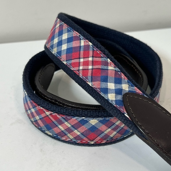 Men's Vineyard Vines Size 32 Plaid Leather Belt with Gold Buckle - Picture 5 of 10